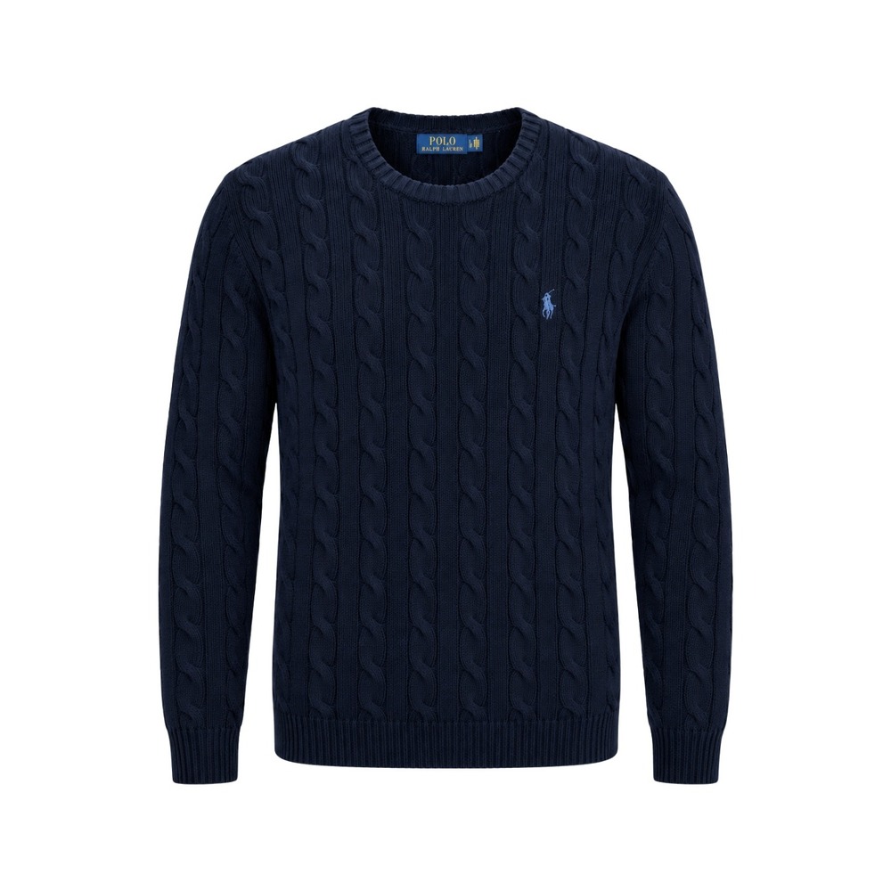 Polo Ralph Lauren Sweater Mens Large Navy Blue Cable Knit Cotton Crew Neck